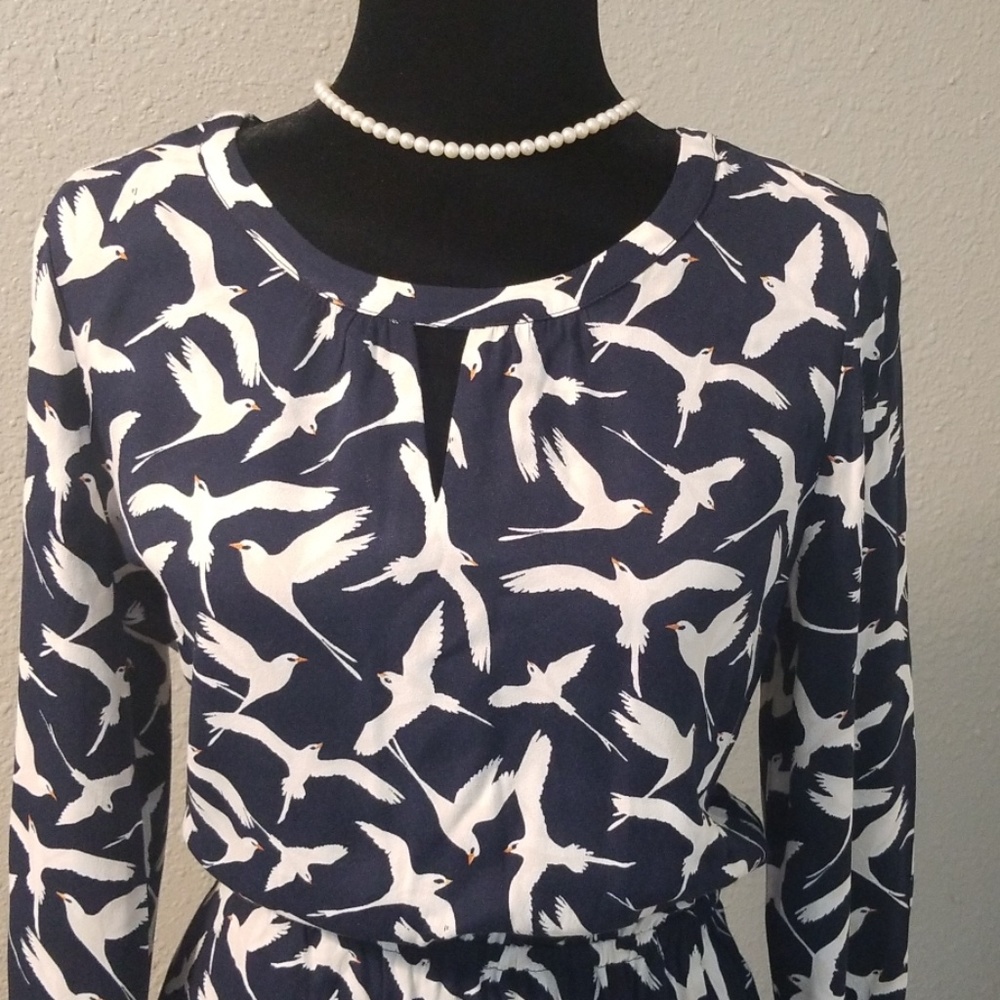 Navy White Bird Dress by TALBOTS sz 4 small